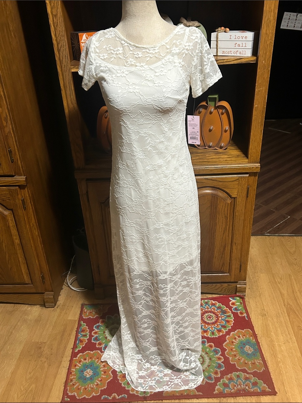 wild fable White Lace Maxi Dress with Short Sleeves XS NWT